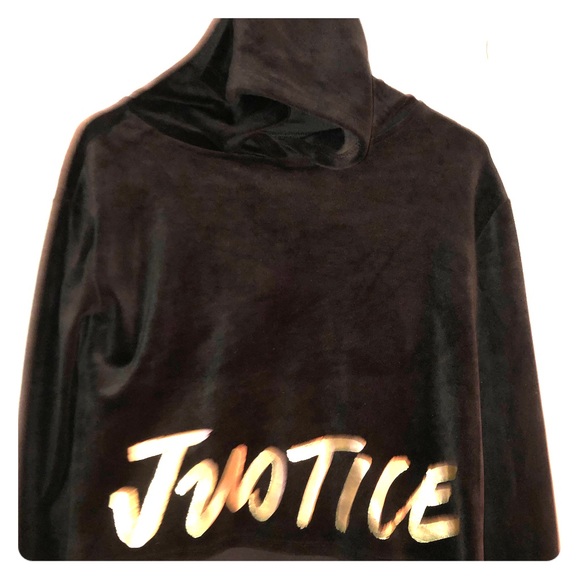 NWT Justice Girls Black Velour Hoodie Sweatshirt Choose Size!